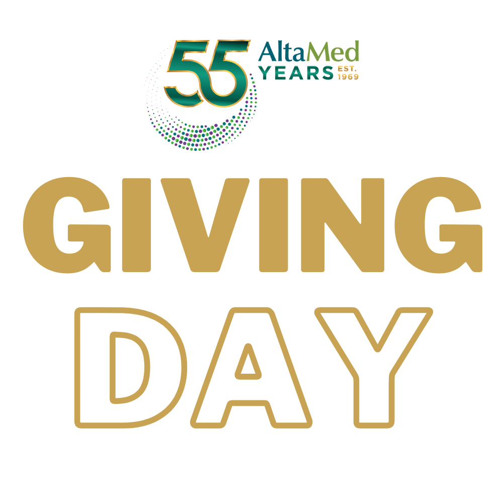 boxed graphic: AltaMed 55th Anniversary Giving Day logo