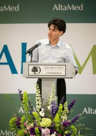 Student Damien Diego speaking to his fellow Escalera students at the 2026 culmination ceremony.